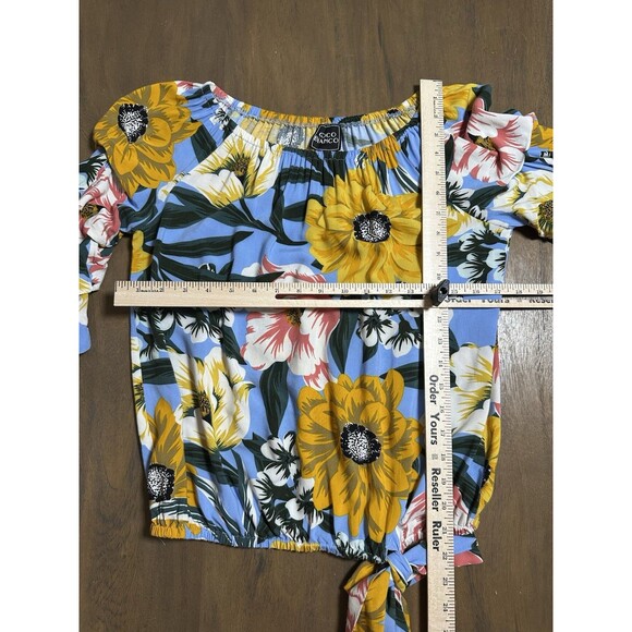 Coco Bianco Womens Size Small Top Bell Sleeves Tie Front Floral India - Picture 7 of 7